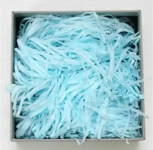 Baby blue Shredded tissue crepe paper hamper filler 100 grams Santas Workshop Direct