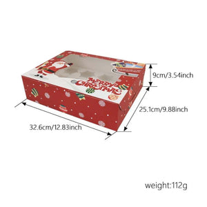 Christmas 6 hole (Blue, beige Red & Green) cup cake Box x 12 pcs Santas Workshop Direct