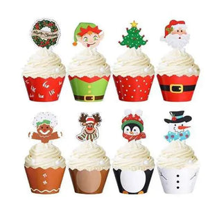 Christmas  cup cake muffin wrappers with toppers 24 pc Santas Workshop Direct
