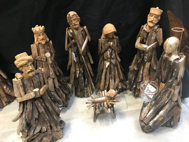 nativity set with angel candle holder Driftwood 41cm Santas Workshop Au