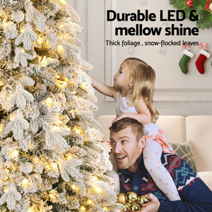 Jingle Jollys Christmas Tree 2.1m Flocking Pencil Tree LED Xmas 860 Tips White - Santas Workshop Direct 