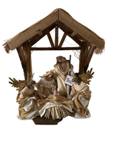 10"Christmas Nativity Holy Family with Angles on 16.25"Stable,with barn animals