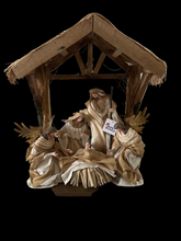 10"Christmas Nativity Holy Family with Angles on 16.25"Stable,with barn animals
