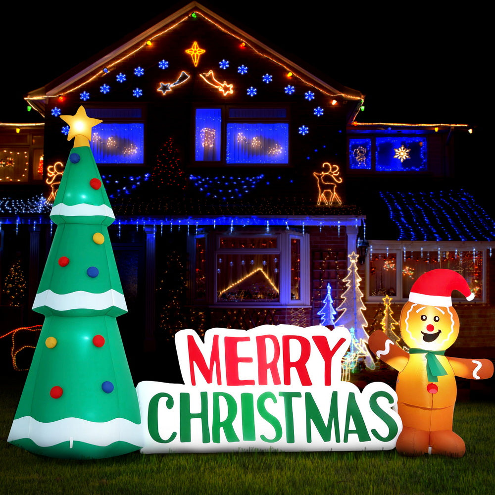 Jingle Jollys Christmas Inflatable Gingerbread Man Tree LED Illuminated Decorations - Santas Workshop Direct 