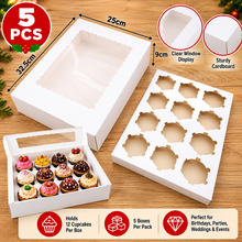 5PCS White 12-Hole Cupcake Boxes with Clear Window & Inserts – 32.5 × 25 × 9cm Bakery Packaging for Cupcakes, Muffins, Weddings & Parties