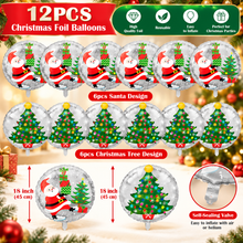 12PCS Merry Christmas Foil Balloons Party Decor – Festive Holiday Balloon Decorations for Xmas Parties, Home, Events & Photo Backdrops