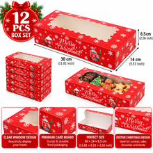 12PCS Red Christmas Window Bakery Boxes – 30 × 14 × 6.5cm Cookie, Cake and Festive Treat Packaging