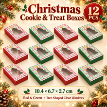 Christmas Red & Green Bakery Gift Boxes 12PCS | Small Holiday Cookie & Treat Boxes 10.4 x 6.7 x 2.7cm | Cardboard Christmas Packaging
