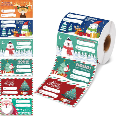 Set of 4 Christmas Gift Tag Sticker Rolls - 2000 Self-Adhesive Labels for Presents - Santas Workshop Direct 