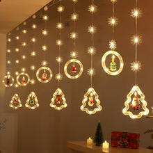 Set of Battery powdered Christmas LED Curtain Lights Featuring Charming Designs of Santa, Reindeer, Snowman, And Trees. These Glamorous String Lights Made of Plastic Are Perfect for Indoor Decoration in Homes, Bedrooms, And Parties