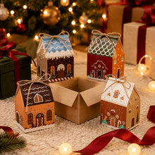Gift For Her/Him 12/24pcs Christmas Gingerbread House Treat Boxes, 4pcs Assorted Designs House Gift Boxes with Jute String, Perfect for Christmas Party Favors, Gift Swap, Holiday Gift Giving, Classroom Treats