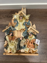 8"(20 cm) Religious Holy Family with Angel on stable 17.5"( 45 cm approx)