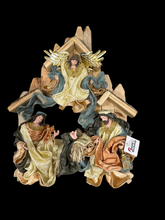 8"(20 cm) Religious Holy Family with Angel on stable 17.5"( 45 cm approx)
