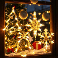 PRE ORDER 4pcs, Christmas Hanging Suction Cup LED Ornaments, Party Packs, Christmas Decorations, Polaris Snowflake Tree Bell Shaped String Lights, Window, Curtain, Battery Powered, Party Decorations, Christmas Lights, (Battery Not Included)