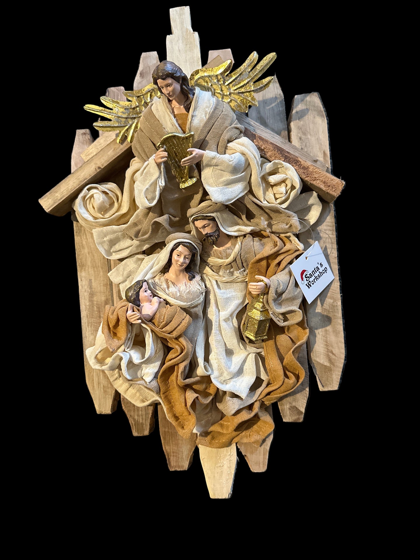 Christmas Religious Holy Family with Angel on 8.25”Holy Family 17.5” Stable Wall Decor wreath