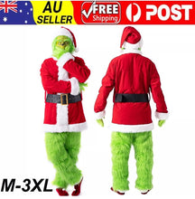 Book Week Adult Kids Grinch Santa Green Monster Costume 7Pcs Furry Santa Suit