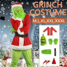 Book Week Adult Kids Grinch Santa Green Monster Costume 7Pcs Furry Santa Suit
