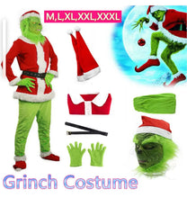 Book Week Adult Kids Grinch Santa Green Monster Costume 7Pcs Furry Santa Suit