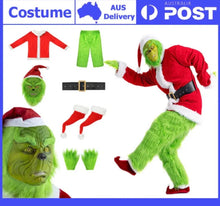 Book Week Adult Kids Grinch Santa Green Monster Costume 7Pcs Furry Santa Suit