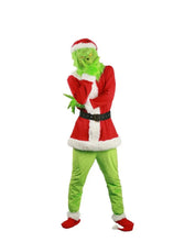 Book Week Adult Kids Grinch Santa Green Monster Costume 7Pcs Furry Santa Suit
