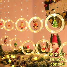 Set of Battery powdered Christmas LED Curtain Lights Featuring Charming Designs of Santa, Reindeer, Snowman, And Trees. These Glamorous String Lights Made of Plastic Are Perfect for Indoor Decoration in Homes, Bedrooms, And Parties