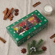 6pcs Christmas Window Long Rectangular Paper Cake Box, Red And Green 2 Styles of Christmas Snowflake Printed Gift Box, Transparent Window Design, Printed with Merry Christmas Slogan And Snowflake Patterns, Suitable for Christmas Parties