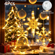 PRE ORDER 4pcs, Christmas Hanging Suction Cup LED Ornaments, Party Packs, Christmas Decorations, Polaris Snowflake Tree Bell Shaped String Lights, Window, Curtain, Battery Powered, Party Decorations, Christmas Lights, (Battery Not Included)