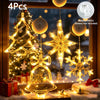 PRE ORDER 4pcs, Christmas Hanging Suction Cup LED Ornaments, Party Packs, Christmas Decorations, Polaris Snowflake Tree Bell Shaped String Lights, Window, Curtain, Battery Powered, Party Decorations, Christmas Lights, (Battery Not Included)