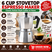 6 Cup Stovetop Espresso Maker - Moka Express Coffee Maker for Italian and Cuban Cafe Brewing, Moka Pot with Safety Valve, Silvery, Aluminium