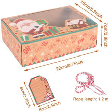 Gift for Her/Him 12pcs of New Creative Cartoon Brown Kraft Paper Window Gift Boxes Measuring 22.0*14.99*6.99 cm, Featuring Santa Claus, Gingerbread Men, Snowmen, And Penguins, Perfect for Christmas Party Gift Boxes Including Strings And Cards