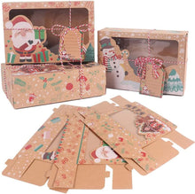 Gift for Her/Him 12pcs of New Creative Cartoon Brown Kraft Paper Window Gift Boxes Measuring 22.0*14.99*6.99 cm, Featuring Santa Claus, Gingerbread Men, Snowmen, And Penguins, Perfect for Christmas Party Gift Boxes Including Strings And Cards