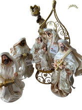 Gold white Holy Family in Gazebo height 45 cm Religious Christmas Holy Family WITH 3 WISE MEN - Santas Workshop Direct