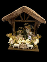10”Christmas Nativity Holy Family with Angles on 16.25"Stable,with barn animals - Santas Workshop Direct 