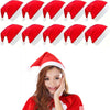 Set of 10 Santa Hats, Classic Red Christmas Headwear, Perfect for Festive Family Gatherings, Featuring a Red And White Striped Pattern with a Fluffy Pom-Pom Trim, Comfortable Holiday Attire