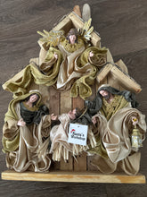8"(20 cm) Religious Holy Family with Angel on stable 17.5"( 45 cm approx)