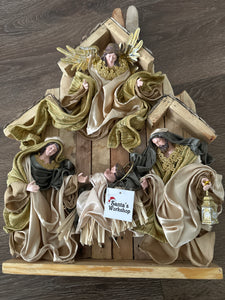 8"(20 cm) Religious Holy Family with Angel on stable 17.5"( 45 cm approx)
