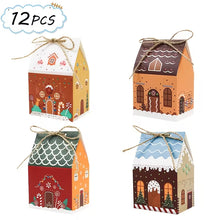 Gift For Her/Him 12/24pcs Christmas Gingerbread House Treat Boxes, 4pcs Assorted Designs House Gift Boxes with Jute String, Perfect for Christmas Party Favors, Gift Swap, Holiday Gift Giving, Classroom Treats