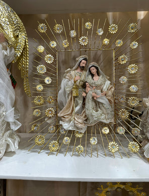 9.5:(25cm) Religious ornament Holy Family on 18 frame Decor (45cm frame approx ) - Santas Workshop Direct 