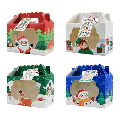 Christmas gift goodie packaging paper boxes with clear window Xmas party favour candy treat - Santas Workshop Direct 