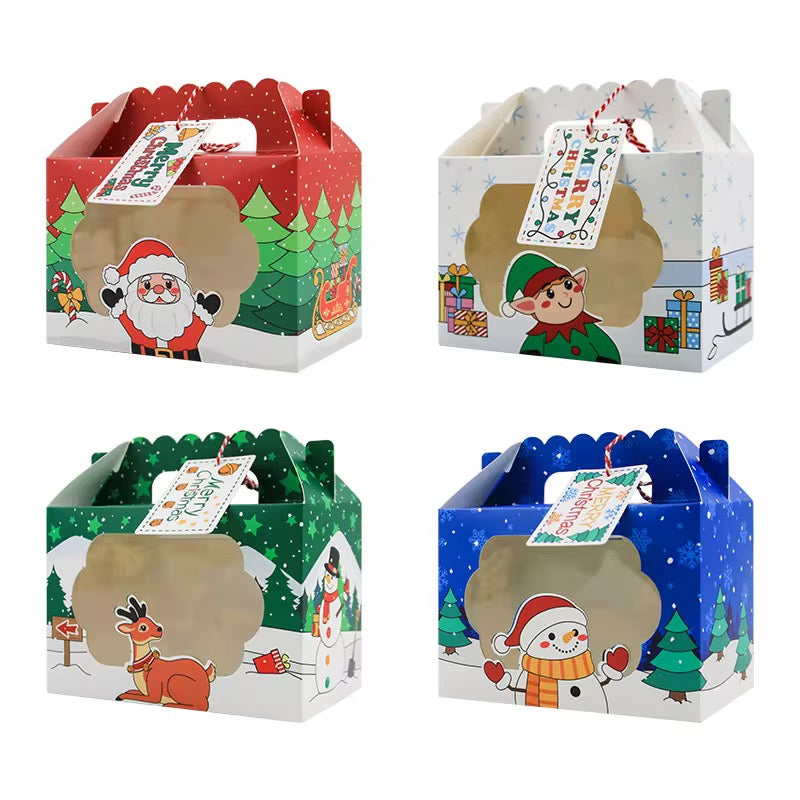 Christmas gift goodie packaging paper boxes with clear window Xmas party favour candy treat - Santas Workshop Direct 