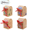 12/24pcs Christmas Kraft Paper Gift Boxes with Red Snowflake Ribbon, 4 Styles Merry Christmas Printed Mini Favor Boxes, Small Holiday Packaging Boxes for Christmas Eve Party Decor And Gift Giving