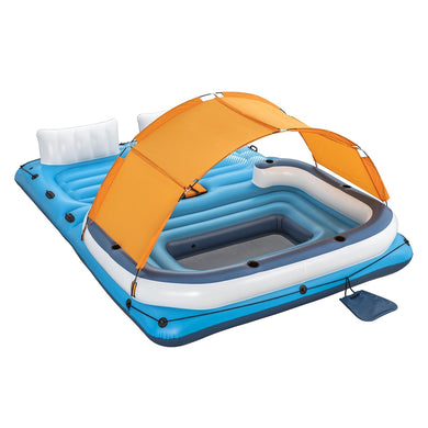 Pool Float Island Inflatable Lounge 6-person Raft Seat Canopy - Santas Workshop Direct 