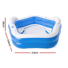 Kids Inflatable Pool Above Ground Pools Seat Cushions Cup Holder 213x206cm - Santas Workshop Direct 