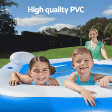 Kids Inflatable Pool Above Ground Pools Seat Cushions Cup Holder 213x206cm - Santas Workshop Direct 