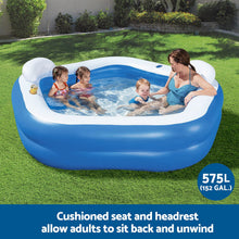 Kids Inflatable Pool Above Ground Pools Seat Cushions Cup Holder 213x206cm - Santas Workshop Direct 
