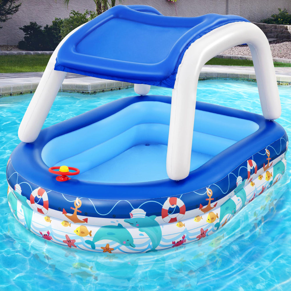 Kids Pool 213x155x132cm Inflatable Swimming w/ Canopy Play Pools 282L - Santas Workshop Direct 