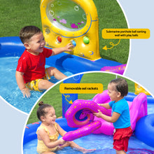 Kids Inflatable Play Splash Pool with Slide Ball Tossing Toys Coral Basket - Santas Workshop Direct 