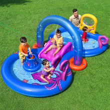 Kids Inflatable Play Splash Pool with Slide Ball Tossing Toys Coral Basket - Santas Workshop Direct 
