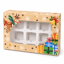 12PCS Christmas Gift Boxes with 6 Compartments & Clear Window – 24 × 16 × 7.5cm | Reindeer Holiday Cookie, Chocolate, Candy & Treat Packaging Boxes