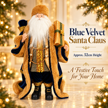 Blue Velvet Standing Santa Claus Christmas Ornament – Luxury Holiday Figure Decoration 52cm approx